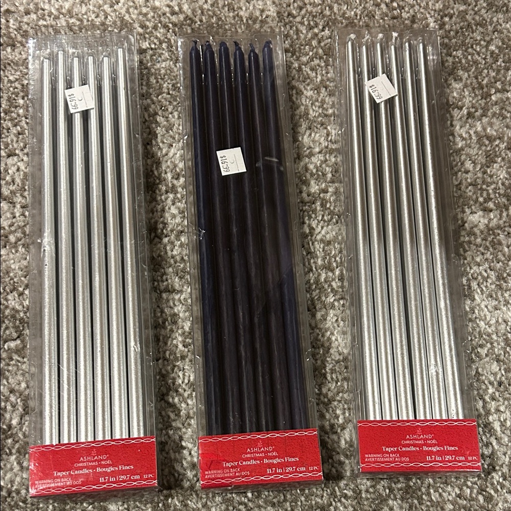 Ashland Elegant Silver and Black Taper Candles all 3 packs included